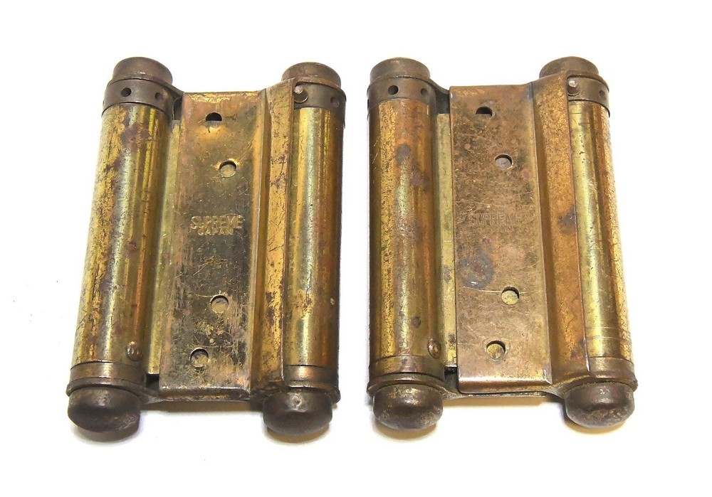 2 MATCHING VINTAGE SPRING HINGE SET BRASS FINISH SUPREME