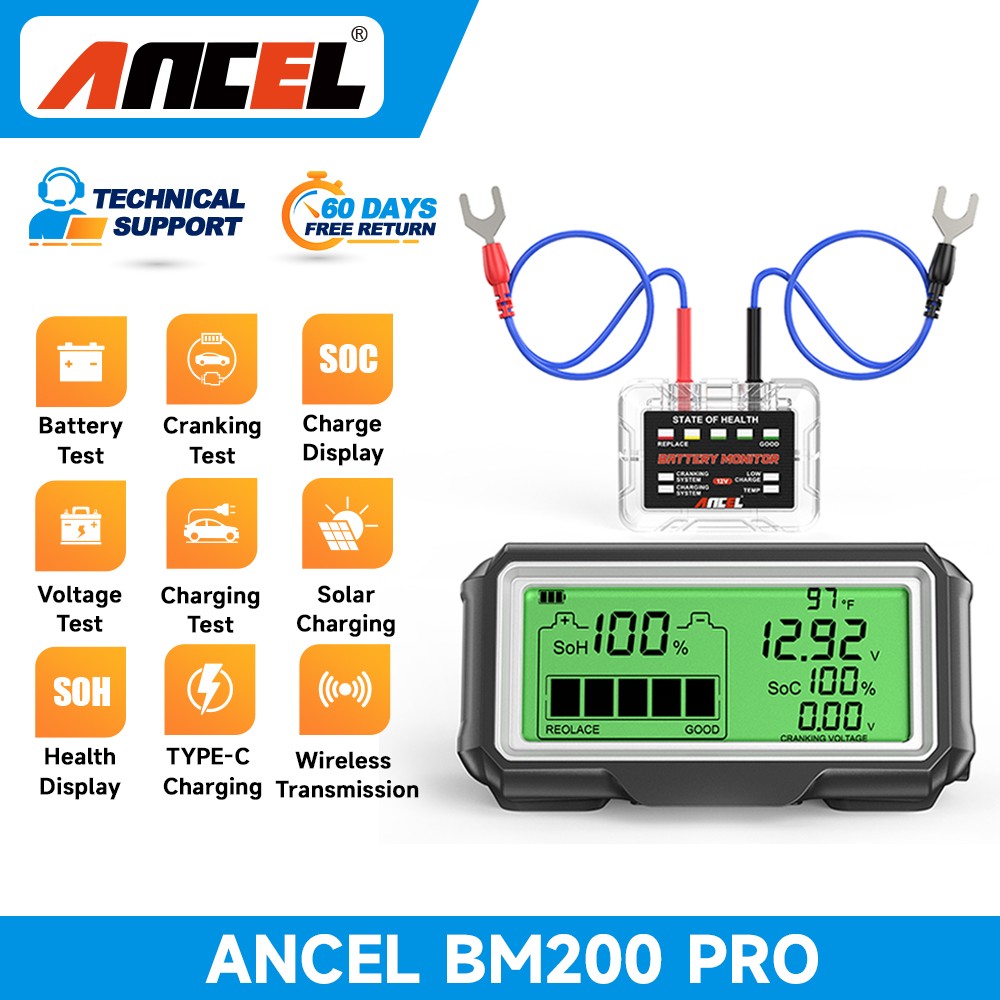 ANCEL BM200 PRO Car 12V Battery Tester Charging Cranking System Load Analyzer