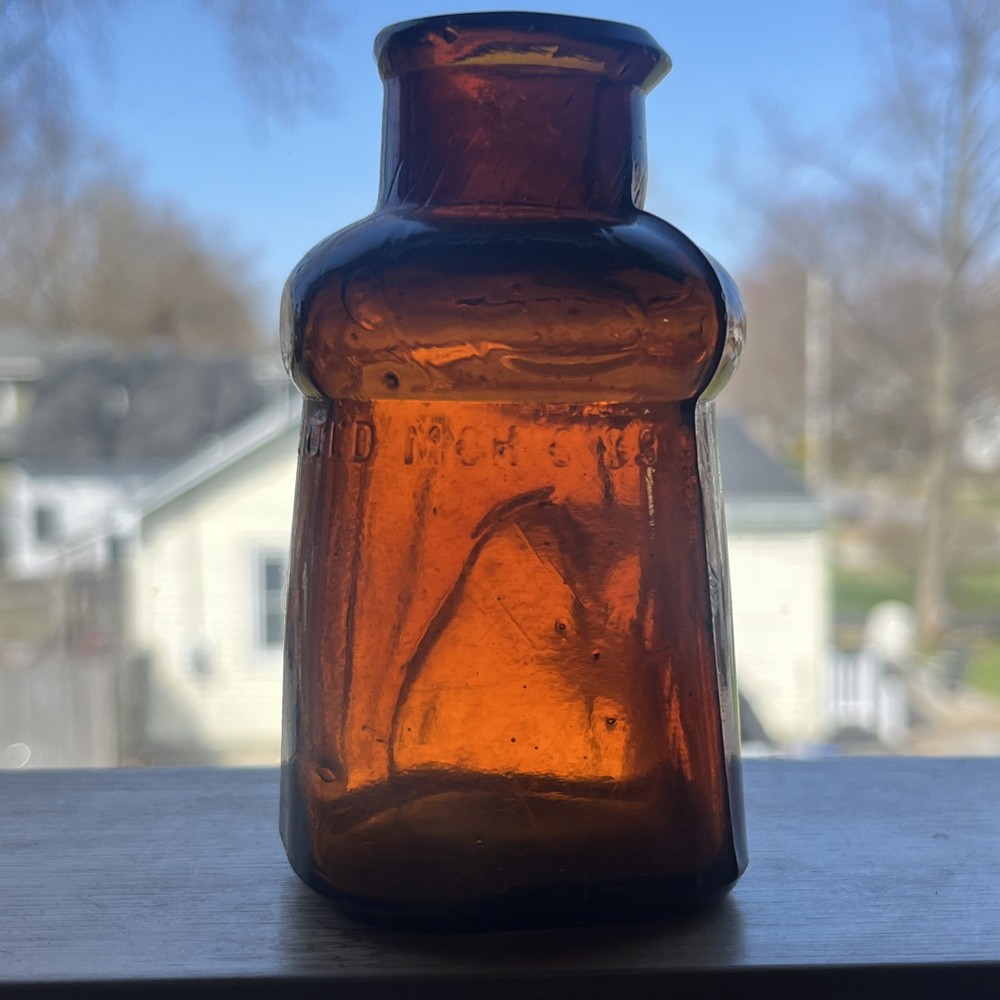 AMBER BIXBY PATENTED 1883 SHOE DRESSING BOOT BLACKING BOTTLE