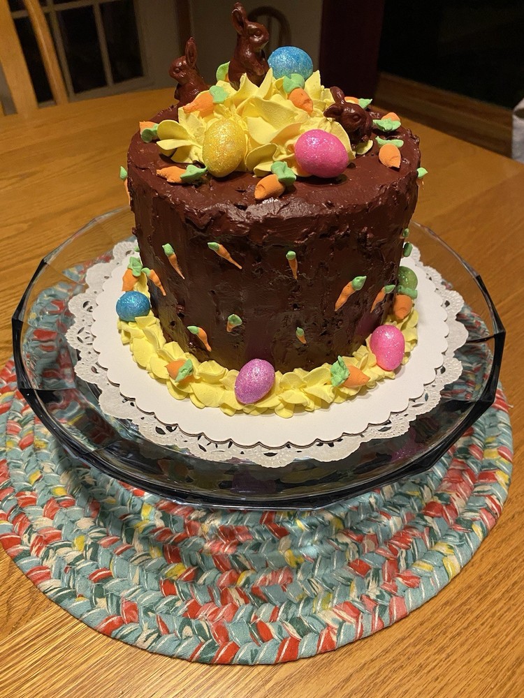 Faux Easter Cake W/Chocolate Bunnies 7”Tx6”w