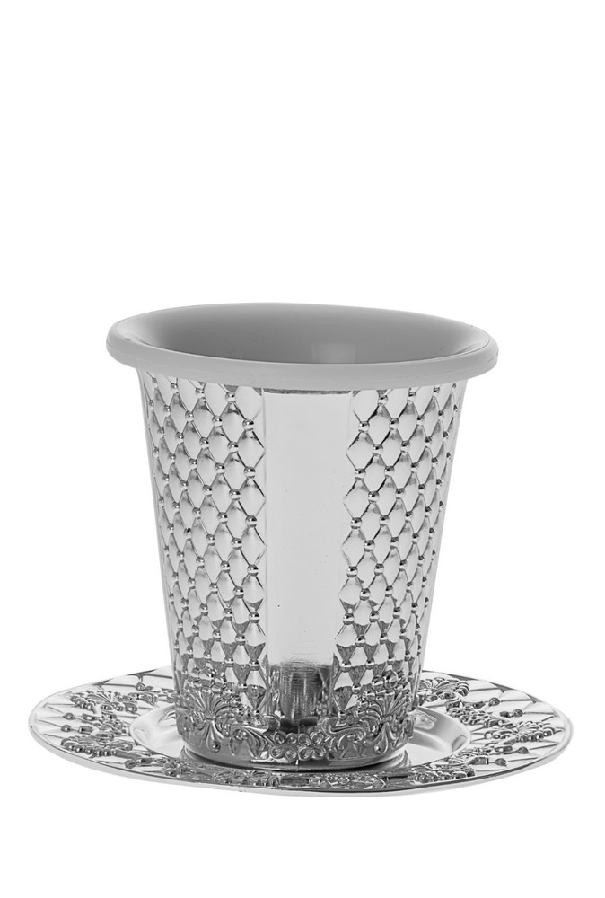 Silver Plated Kiddush Cup With Stones With Tray - Cup Size 3.5"