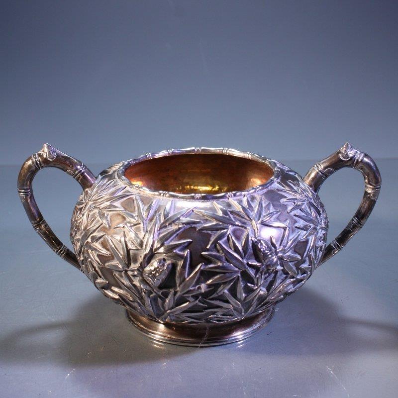 FINE ANTIQUE CHINESE EXPORT SILVER SUGAR DISH