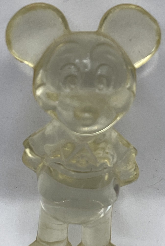 Vintage Hard Plastic Clear Mickey Mouse Disney Figurine 3”