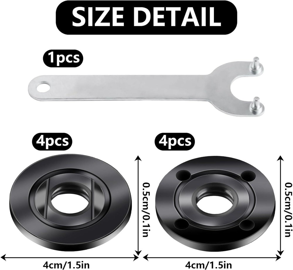 9pcs Angle Grinder Nuts, 1 Angle Grinder Wrench Spanner & 8 Angle Grinder Flange