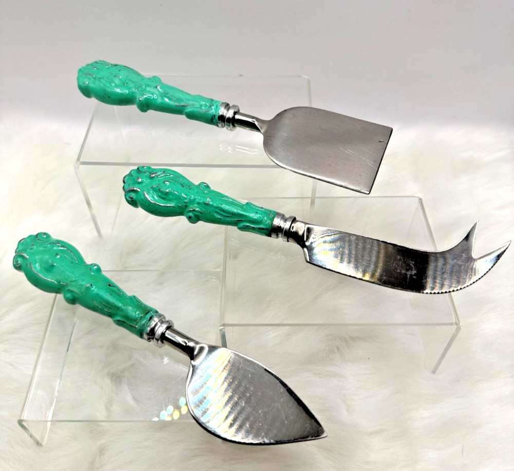 Artisan Cheese Serving Set W/Enameled Turquoise Handles