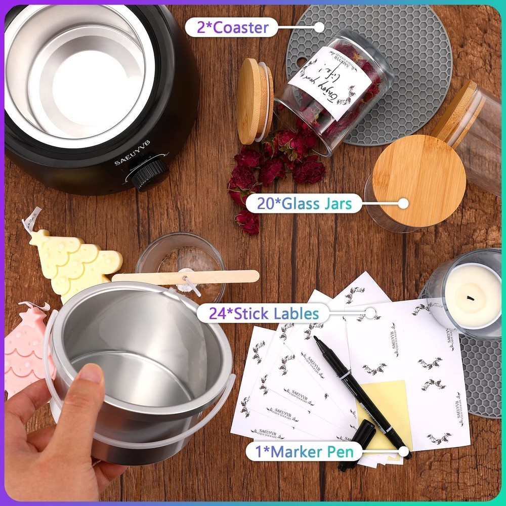 20 PCS Empty Candle Jars Lids Bulk Candle Making Kit Storage Containers DIY