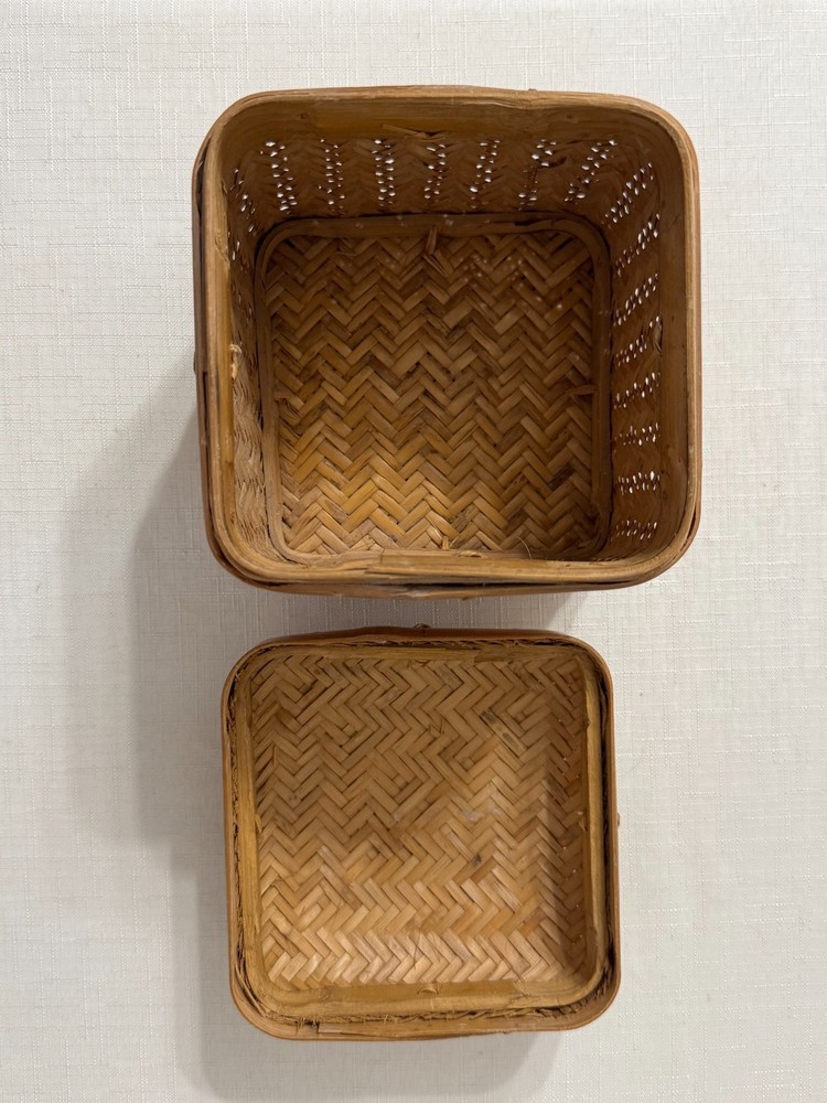 Handwoven Lidded Basket Bamboo Storage Box Boho Decor Rustic Woven