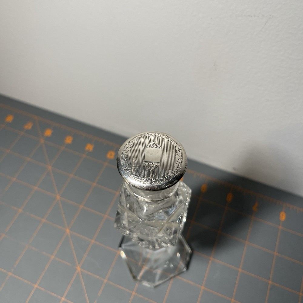 Crystal Sterling Silver Perfume Bottle (Perfect Shape NO Crack Or Chips)