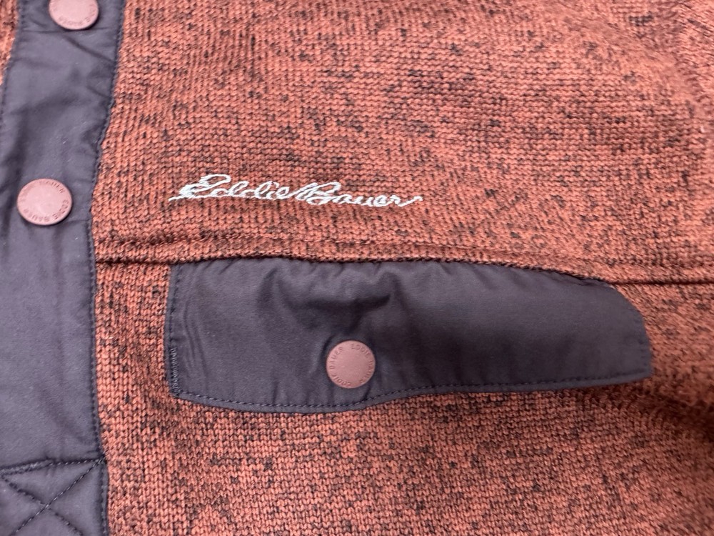 Eddie Bauer Jacket Mens Large Red Coat Pullover Jacket Fleece Snap Button