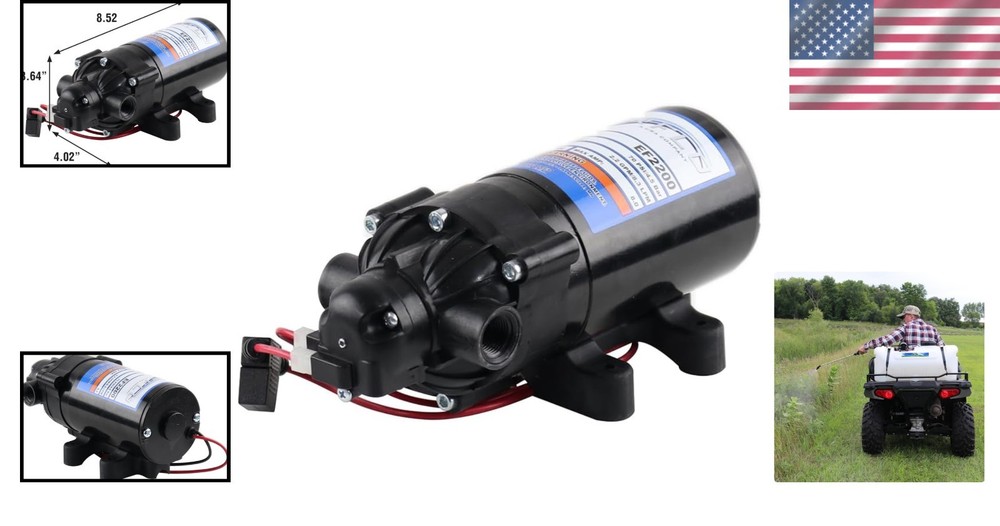 Versatile 12V Diaphragm Sprayer Pump - 2.2GPM, 70 PSI for Multi-Use Applications