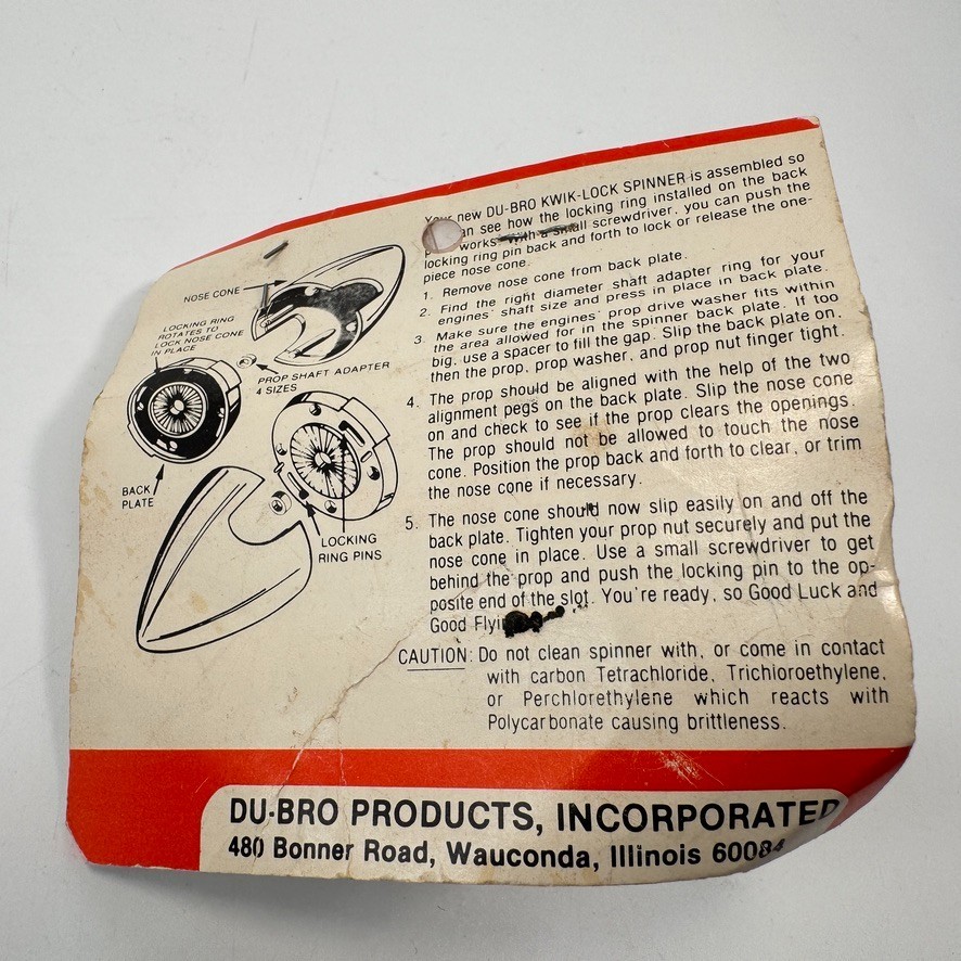R/C DU-BRO 2 1/4" Diameter 57mm Kwik-Lock Spinner #278 White