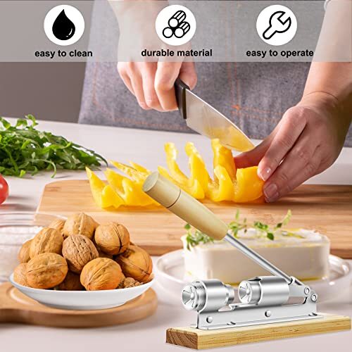 Heavy Duty Pecan Nut Cracker Tool Wood Base with Handle, Adjustable Nut Cracker