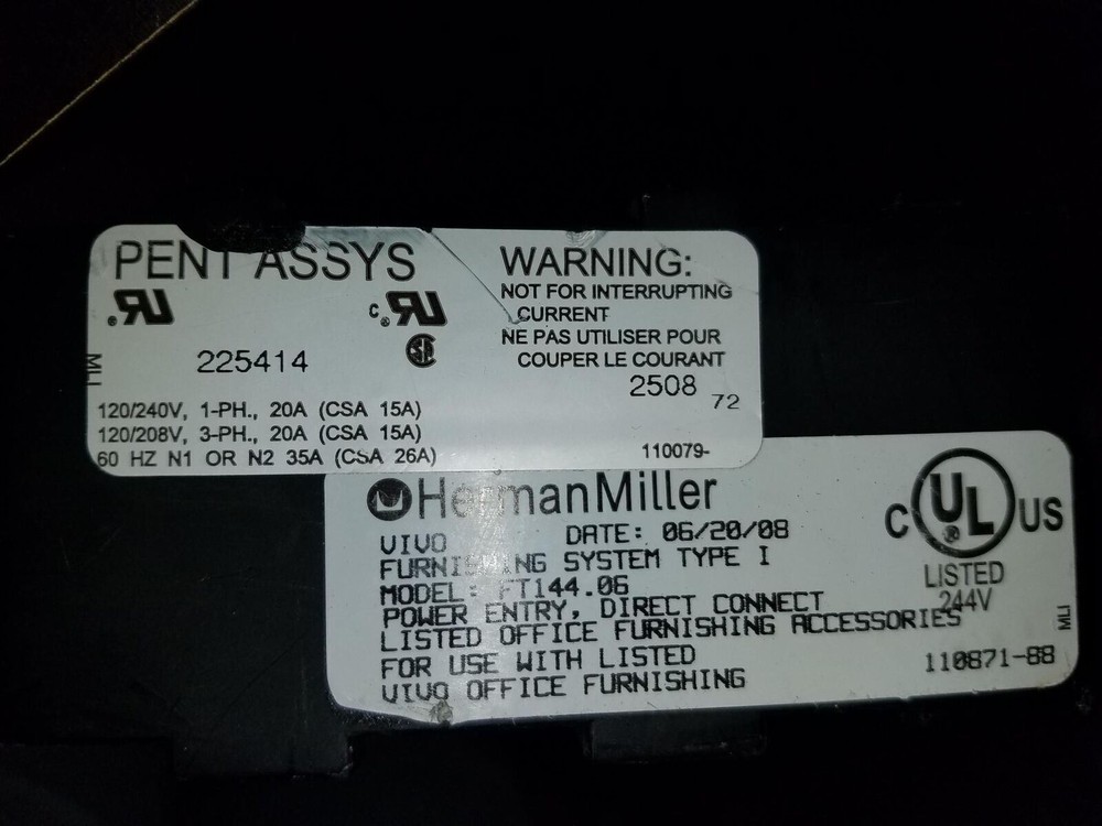 HERMAN MILLER FT144.06 Canvas Base Feed / In Feed POWER CABLE