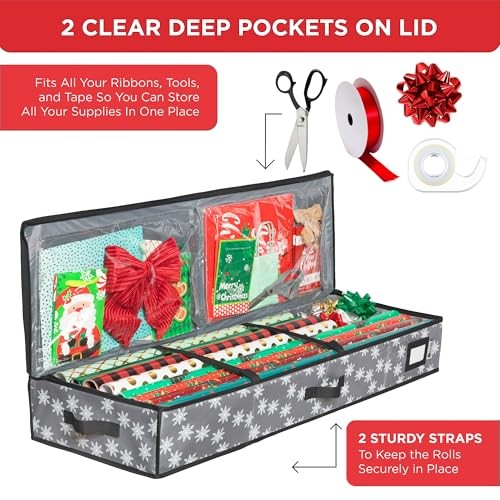 HOLDN’ STORAGE Premium Wrapping Paper Storage Container - Grey/White Snowflake