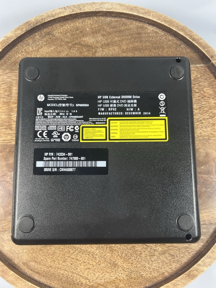 Hp USB External Hard Drive DVDRW Model GP6ONB50 12/2014 UNTESTED NO CABLES