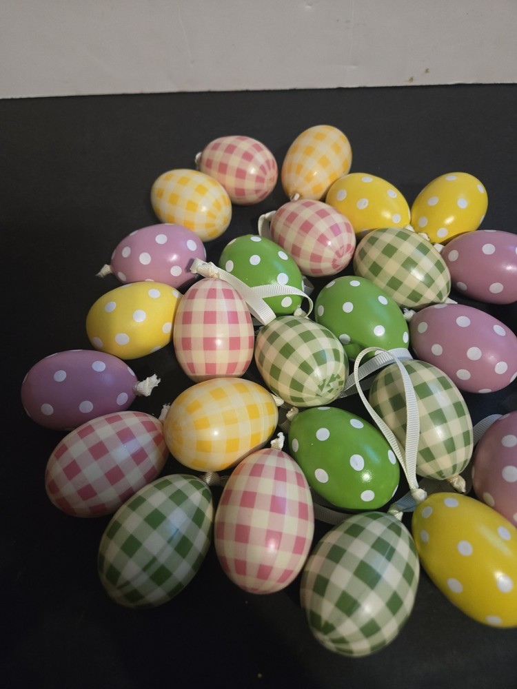 27 Multicolor Gingham/dot Check Easter Egg Ornaments Green Yellow Pink and blue