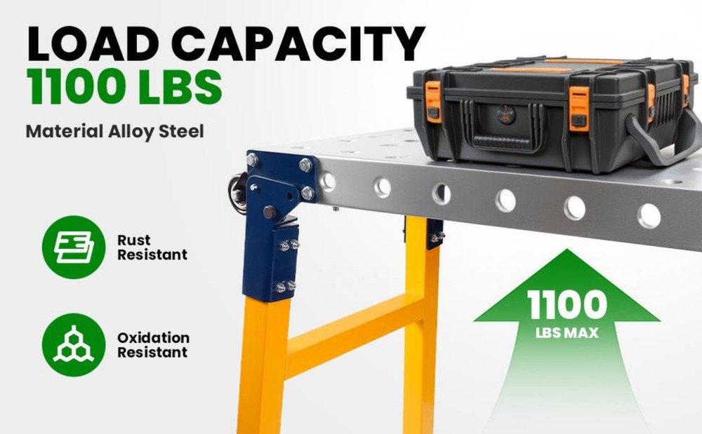 1100 LB Folding Welding Table,Carbon Steel Work Bench 5-Level Adjustable Height