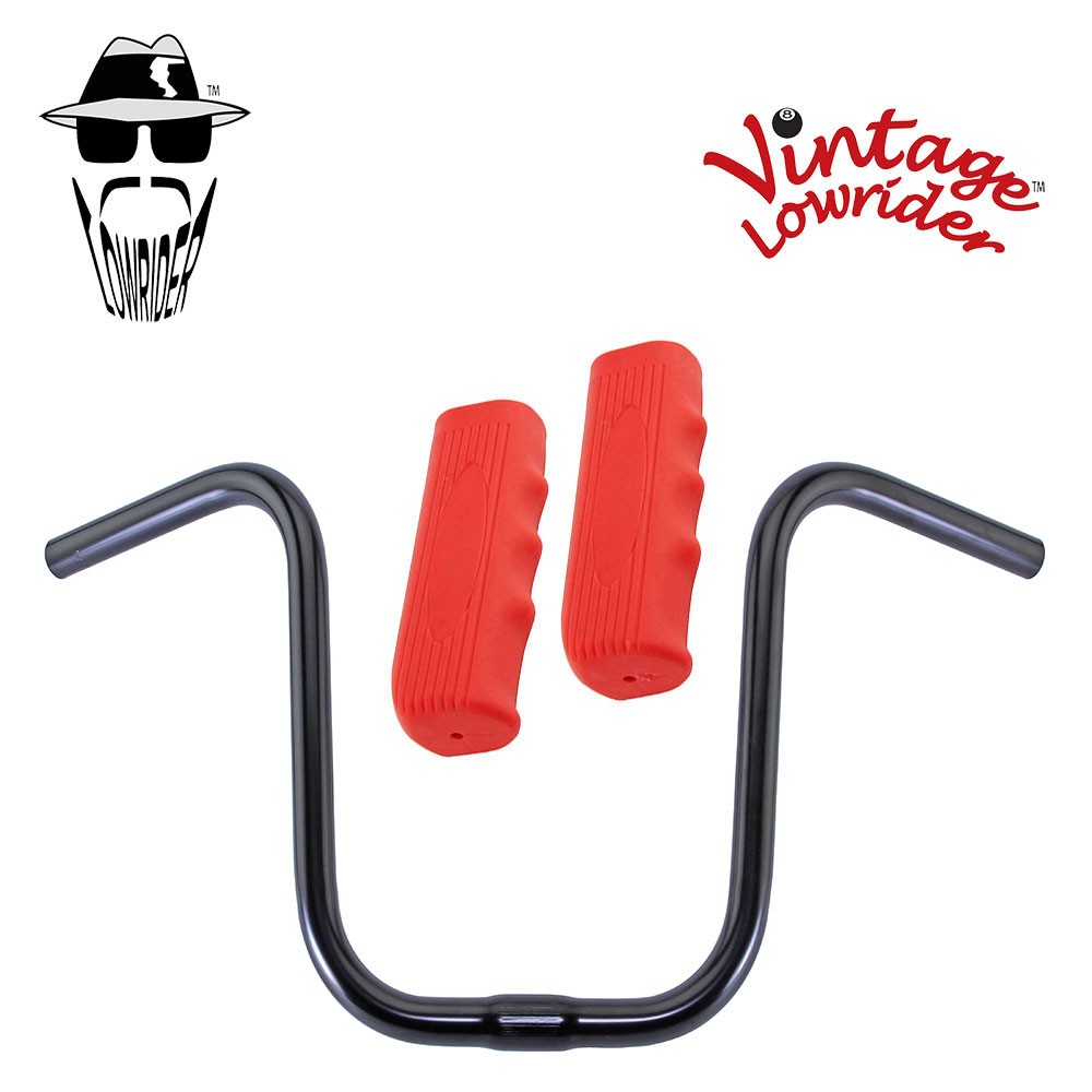 Original Lowrider 11" 25.4 U Handlebar Black Custom 120mm Grips Solid/Red