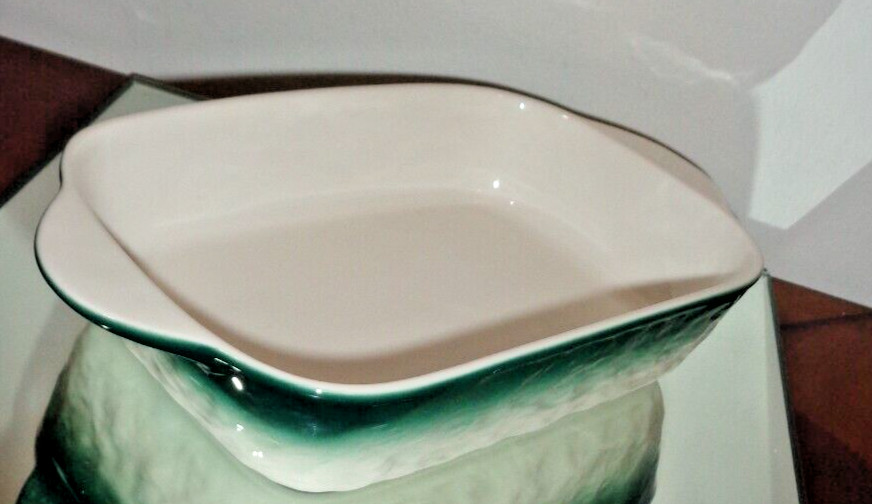 Set of 2 Green & Gray Ceramic Rectangular Baking Roasting Stackable Pan 9X5.5X1"