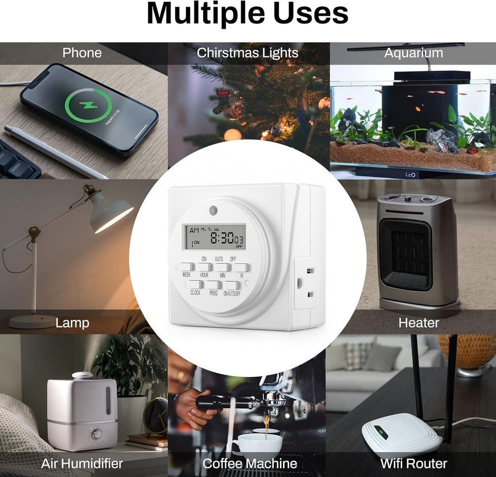 BN-LINK 7 Day Heavy Duty Digital Programmable Timer, 3-Prong,1-Pack, White