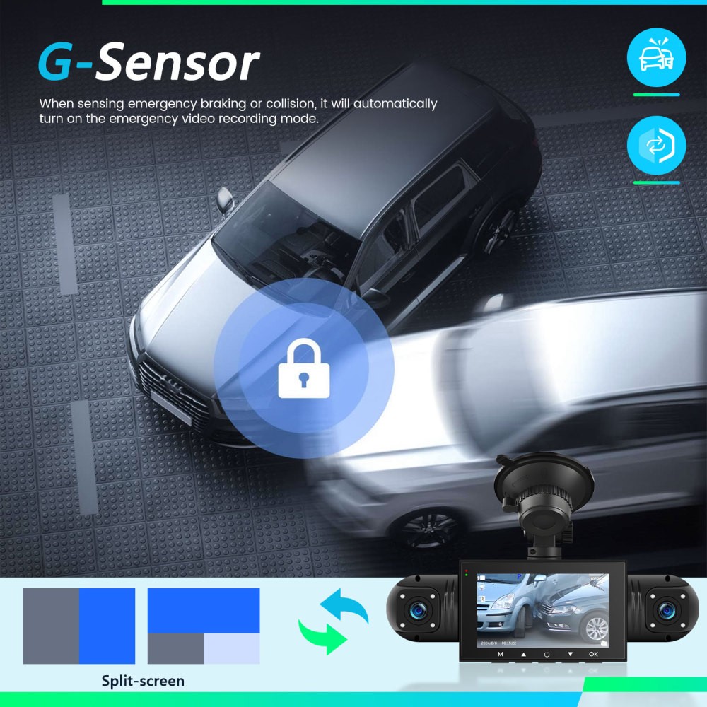 360 Degree View 4 Channel Dash Cam Front and Rear Inside Left Right, Dash Camera