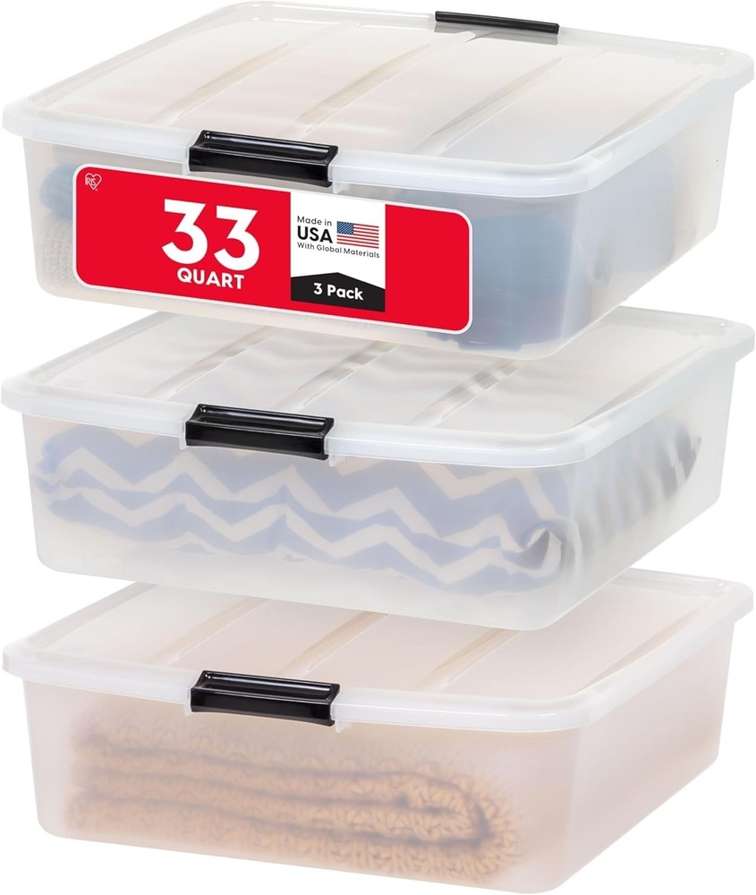 33 Qt Plastic Under Bed Storage Organizer Bin Container with Secure Lids and ...