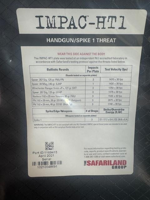 ProTech IMPAC-HT1 Handgun Threat/Spike 1 Plate 9X7