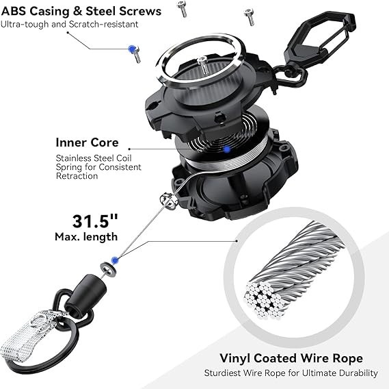 "Lighter Leash 10000+ Rebound Retractable Keychain Heavy Duty Key Chain Lighte..