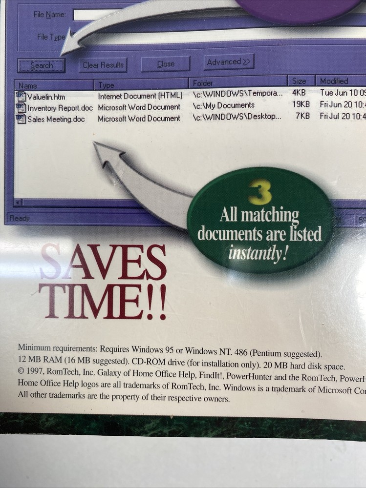 FindIt! Rom Tech Software Home Office Help Windows 95 Find Documents PC Vintage