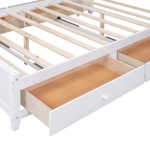Solid Wood Platform Bed Frames with Storage Drawers All-in-One Cabinet and Shelf
