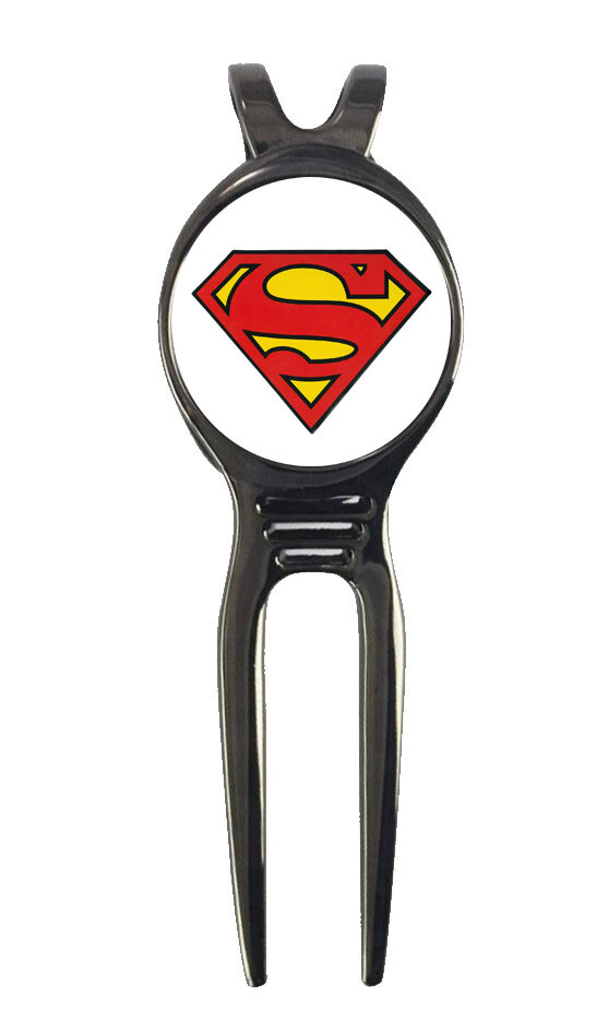 Superman DC Comics Golf Ball Marker + Black Gunmetal Divot Tool
