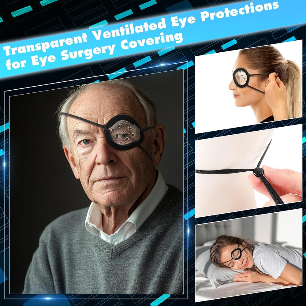 2 Pack Ventilated Eye Shields, 9-Hole, Adjustable Strap, Post-Surgery Protection