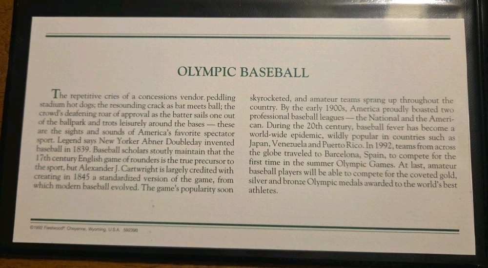 US Mint 1992 Baseball Olympic Envelope Set