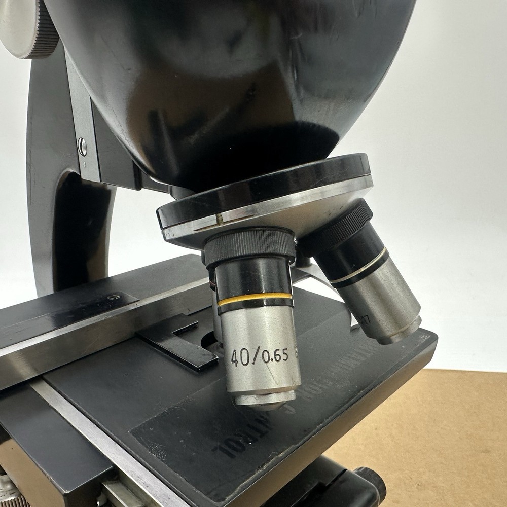 Vintage Bausch & Lomb Binocular 3 Lens Compound Microscope 1950s Works W Light
