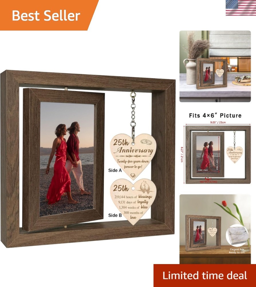 Exquisite 25th Anniversary Frame for Couples - Rustic Style Holds Two 4x6 Photos