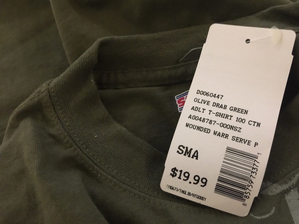 WOUNDED WARRIOR PROJECT TSHIRT,NOS,SMALL,OLIVE,OD100% cotton
