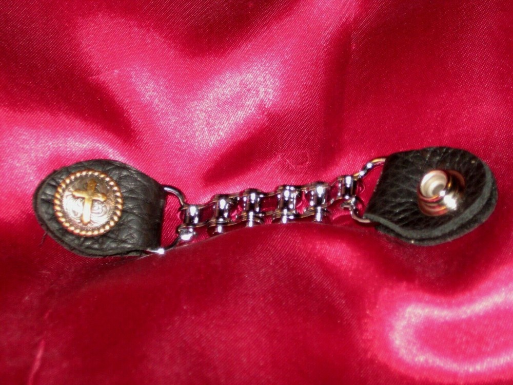 Handcrafted Leather/single Motorcycle Chain Vest Extender Gold Cross