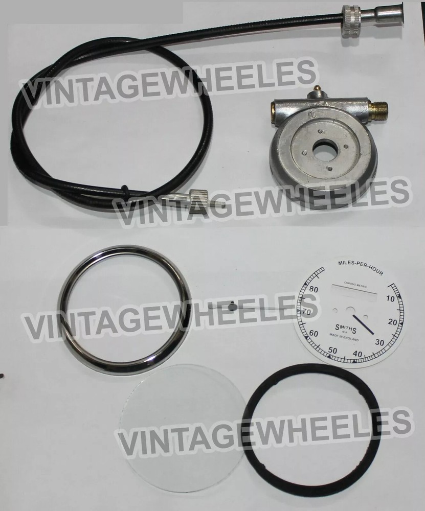 Smiths 80MPH White Dial Speedometer Gauge & 35" Cable + Speedometer Drive
