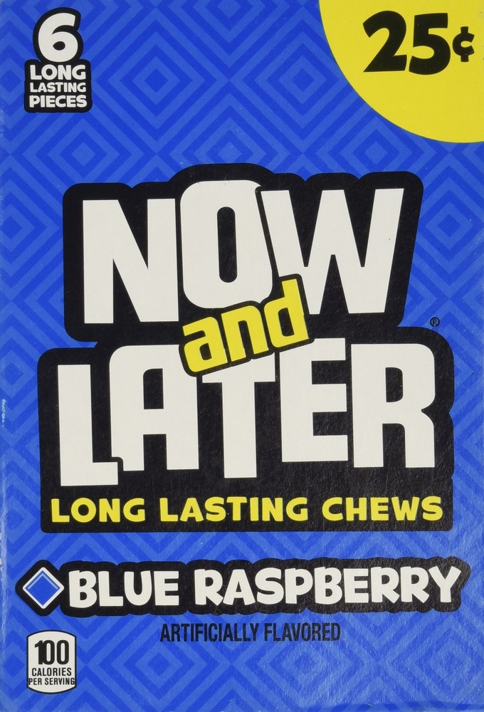 Now and Later Blue Raspberry Flavored Candy Twenty-Four 6-Piece Bars
