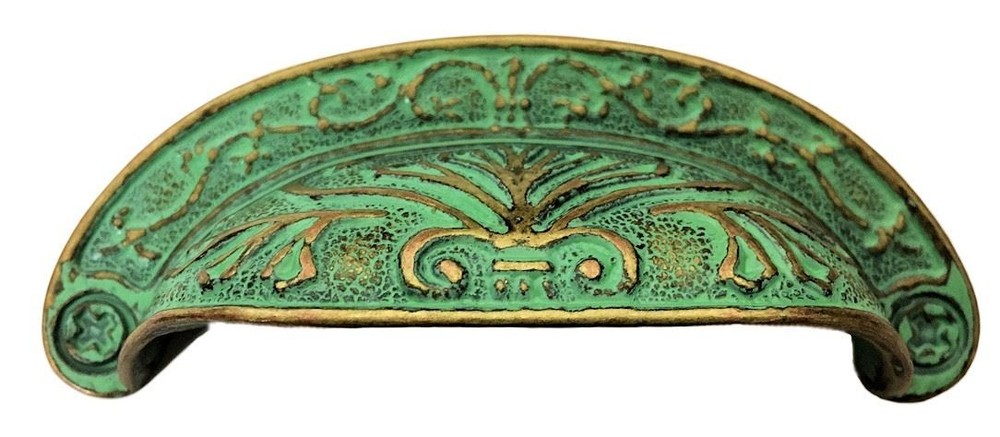 2-1/2" Baroque Scroll Work Design Cup Pull Verdigris