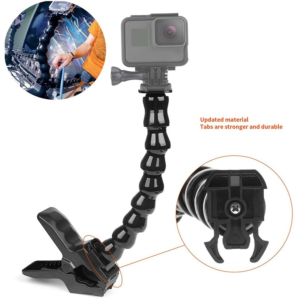 Gopro Camera Accessories Jaws Gooseneck Flex Clamp Mount + Adjustable Neck
