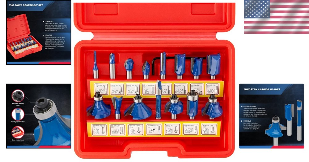 10100 Tungsten Carbide Router Bits - 15 Piece, Blue