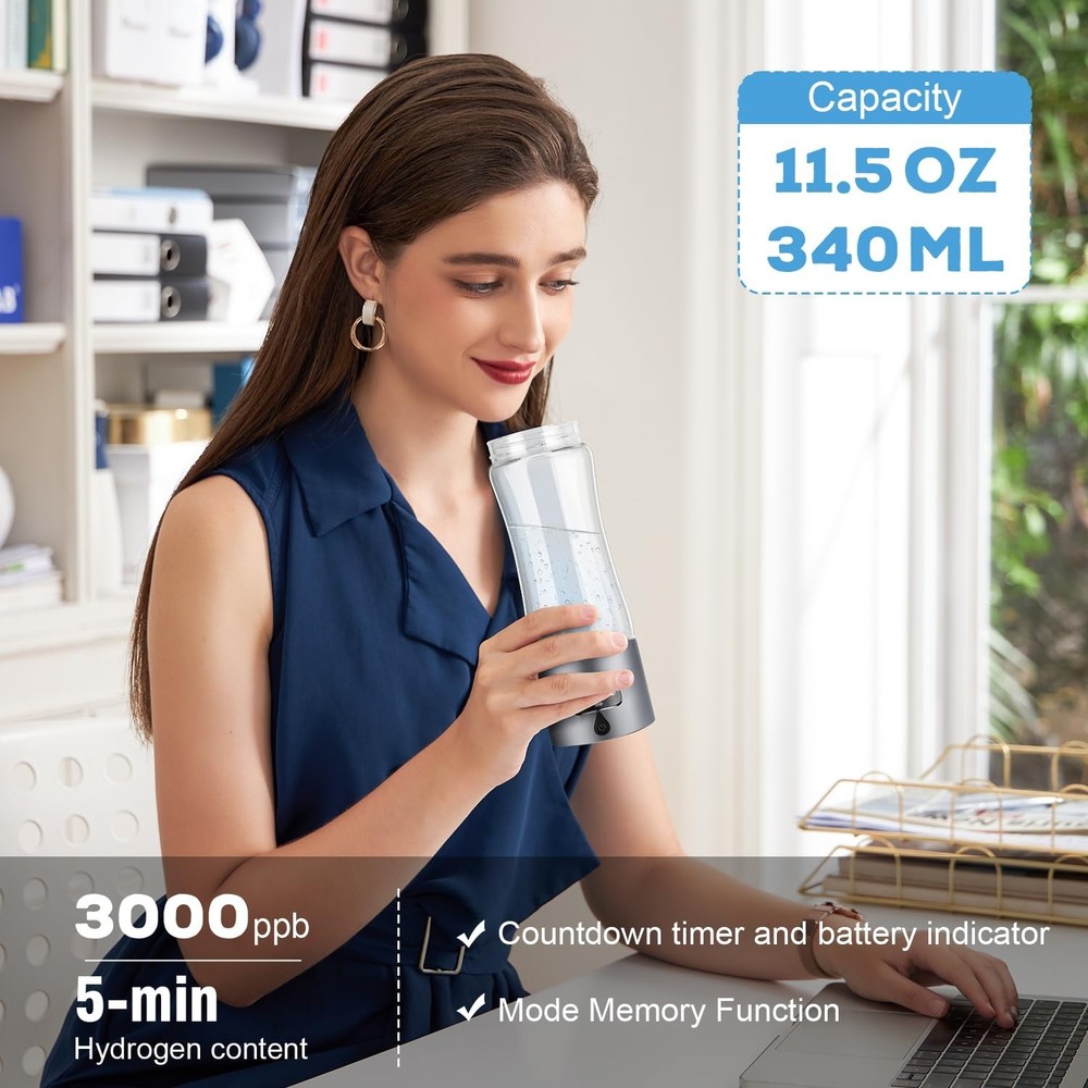 Hydrogen Water Bottle Generator, 340ml Portable Hydrogen Water Maker 5000ppb