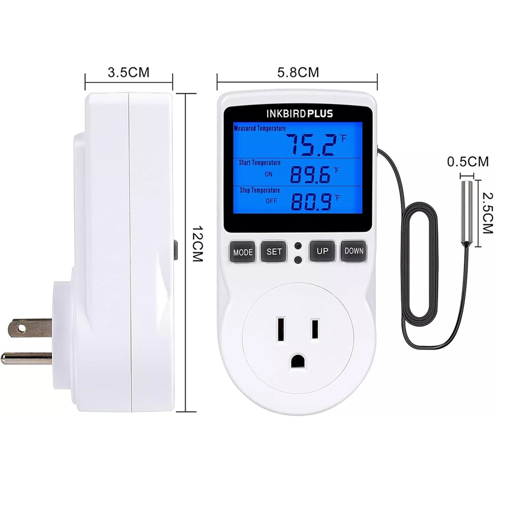 Digital Thermostat Outlet Plug Temperature Controller Heating Cooling w/ Probe W
