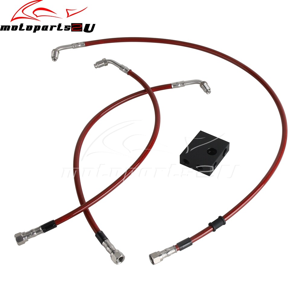 Front Upper Lower Complete Brake Line Kit Red Fit 2018+ Harley Softail Fat Bob
