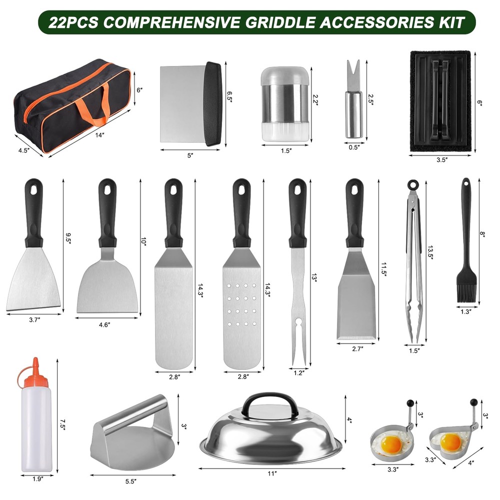 22PCS Griddle Accessories for Blackstone, Flat Top Grill Silver