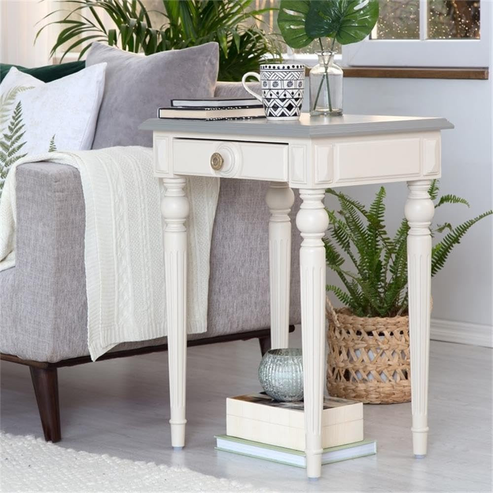Amos Cream/Gray Bedside Table with Drawer - Fully Assembled Nightstand