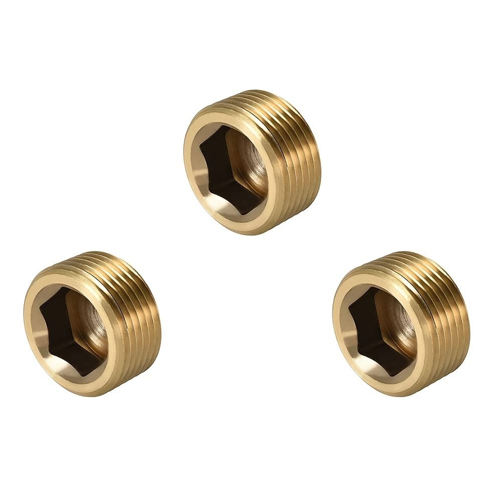 3/8 in NPT Plug Brass Pipe Fitting Countersunk Hex Thread Adapter 3 Pcs