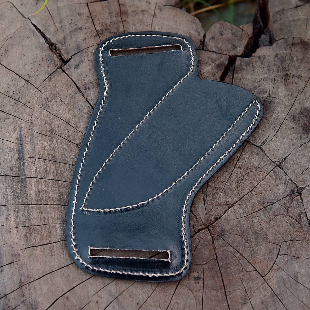 5”Fixed Straight Blade Knife Pancake Authentic Engraved Black Leather Sheath