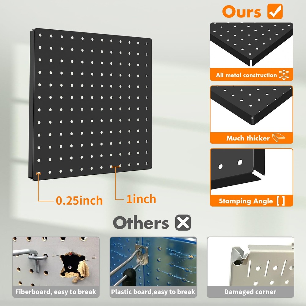 Peg Board, 6PCS Metal Pegboard, Heavy Duty Pegboard Wall Organizer with Frame...